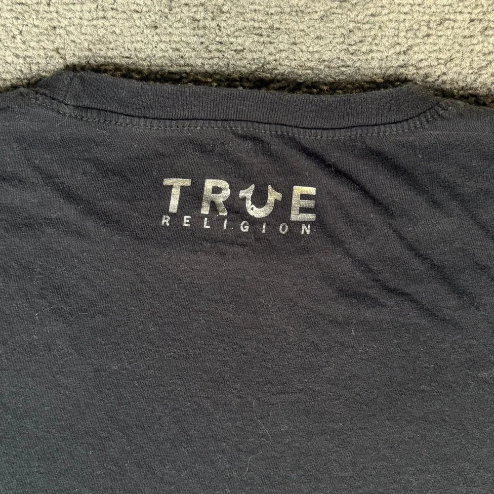 True Religion Mens Black Cotton‎ Short Sleeve Gold Horseshoe Logo T-Shirt Medium